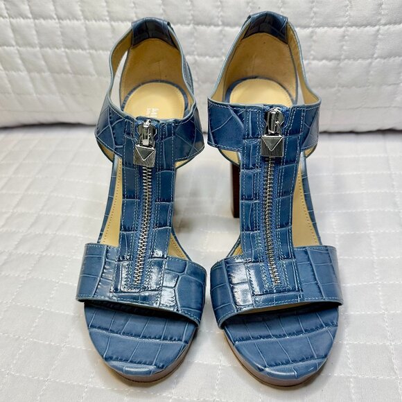 NEW MICHAEL Michael Kors Berkley Lock Crocodile-Embossed Leather Platform Sandal